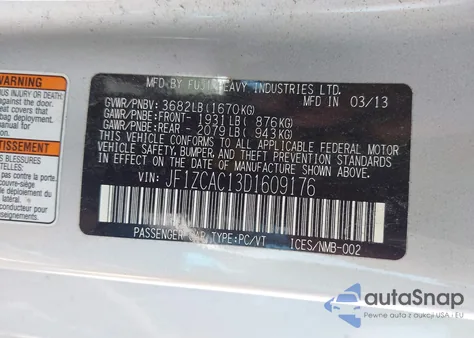 2013 Subaru Brz Limited from USA, damaged, VIN JF1ZCAC13D1609176